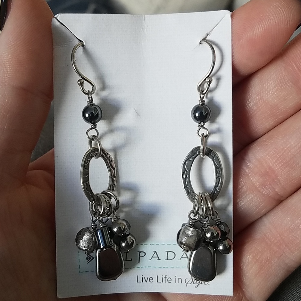 Retired Silpada hematite & glass drop earrings.